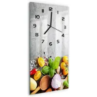 Tulup Wandklok - Groenten Wandklok Glas Met Motief - 30x60 cm - Veelkleurig Decoratieve Glazen Klok - Zwarte handen - Rechthoekige Klok - Gekleurde Glazen Klok - Glazen Klok Met Print