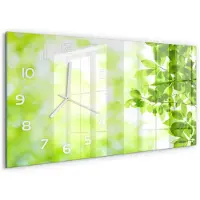 Tulup Wandklok - Bladeren Decoratieve Glazen Klok - 60x30 cm - Groente Glazen Wandklok Design - Witte handen - Rechthoekige Klok - Glazen Klok Met Print - Wandklok Glas Met Motief