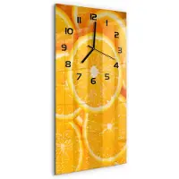 Tulup Wandklok - Sinaasappelschijfjes Moderne Wandklok Glas - 30x60 cm - Oranje Wandklok Glas Decoratie - Zwarte handen - Rechthoekige Klok - Glazen Wandklok Design - Klok Glas Met Opdruk