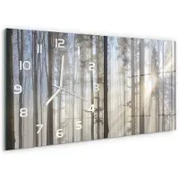 Tulup Wandklok - Mist in het bos Wandklok Glas Decoratie - 60x30 cm - Bruin Gekleurde Glazen Klok - Witte handen - Rechthoekige Klok - Klok Glas Met Opdruk - Moderne Wandklok Glas