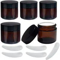 Famanu – Set van 5 lege crèmepotjes van amberglas, 60 ml, met 5 spatels, ideaal voor cosmetica, lotions en crèmes, reisklaar en compact