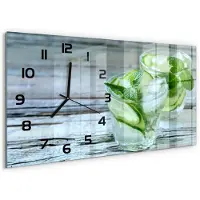 Tulup Wandklok - Komkommerwater Glazen Wandklok Design - 60x30 cm - Groente Klok Glas Met Opdruk - Zwarte handen - Rechthoekige Klok - Wandklok Glas Met Motief - Decoratieve Glazen Klok