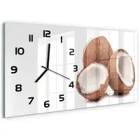 Tulup Wandklok - Kokosnoot Moderne Wandklok Glas - 60x30 cm - Bruin Wandklok Glas Decoratie - Zwarte handen - Rechthoekige Klok - Glazen Wandklok Design - Klok Glas Met Opdruk