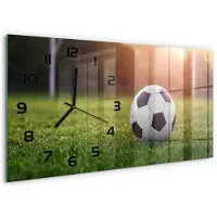 Tulup Wandklok - Voetbal Decoratieve Glazen Klok - 60x30 cm - Groente Glazen Wandklok Design - Zwarte handen - Rechthoekige Klok - Glazen Klok Met Print - Wandklok Glas Met Motief