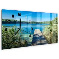 Tulup Wandklok - Steiger aan het meer Moderne Wandklok Glas - 60x30 cm - Blauw Wandklok Glas Decoratie - Zwarte handen - Rechthoekige Klok - Glazen Wandklok Design - Klok Glas Met Opdruk