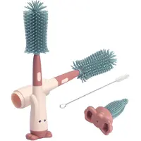 Famanu – Babyflesborstel 3-in-1 set met speen- en rietjesborstel, krasbestendig en rechtop te bewaren, rood