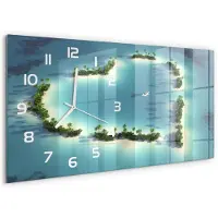 Tulup Wandklok - Hartvormige eilanden Glazen Klok Met Print - 60x30 cm - Blauw Wandklok Glas Met Motief - Witte handen - Rechthoekige Klok - Wandklok Glas Decoratie - Gekleurde Glazen Klok