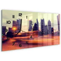 Tulup Wandklok - Lavendelveld Decoratieve Glazen Klok - 60x30 cm - Oranje Glazen Wandklok Design - Zwarte handen - Rechthoekige Klok - Glazen Klok Met Print - Wandklok Glas Met Motief