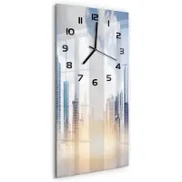 Tulup Wandklok - Wolkenkrabber Wandklok Glas Met Motief - 30x60 cm - Blauw Decoratieve Glazen Klok - Zwarte handen - Rechthoekige Klok - Gekleurde Glazen Klok - Glazen Klok Met Print
