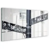 Tulup Wandklok - Wall Street-bord Klok Glas Met Opdruk - 60x30 cm - Zwart-wit Moderne Wandklok Glas - Witte handen - Rechthoekige Klok - Decoratieve Glazen Klok - Glazen Wandklok Design
