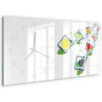 Tulup Wandklok - Fruit in blokjes Glazen Klok Met Print - 60x30 cm - Veelkleurig Wandklok Glas Met Motief - Witte handen - Rechthoekige Klok - Wandklok Glas Decoratie - Gekleurde Glazen Klok