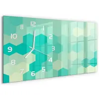 Tulup Wandklok - Geometrische achtergrond Glazen Wandklok Design - 60x30 cm - Groente Klok Glas Met Opdruk - Witte handen - Rechthoekige Klok - Wandklok Glas Met Motief - Decoratieve Glazen Klok