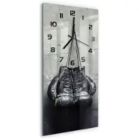 Tulup Wandklok - Bokshandschoenen Wandklok Glas Decoratie - 30x60 cm - Zwart-wit Gekleurde Glazen Klok - Zwarte handen - Rechthoekige Klok - Klok Glas Met Opdruk - Moderne Wandklok Glas