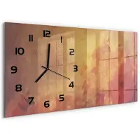 Tulup Wandklok - Bloemen Decoratieve Glazen Klok - 60x30 cm - Oranje Glazen Wandklok Design - Zwarte handen - Rechthoekige Klok - Glazen Klok Met Print - Wandklok Glas Met Motief
