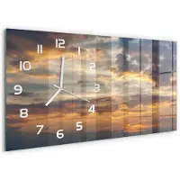 Tulup Wandklok - Zonsondergang Wandklok Glas Met Motief - 60x30 cm - Oranje Decoratieve Glazen Klok - Witte handen - Rechthoekige Klok - Gekleurde Glazen Klok - Glazen Klok Met Print