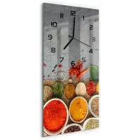 Tulup Wandklok - Kleurrijke specerijen Gekleurde Glazen Klok - 30x60 cm - Veelkleurig Glazen Klok Met Print - Zwarte handen - Rechthoekige Klok - Moderne Wandklok Glas - Wandklok Glas Decoratie