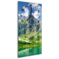 Tulup Wandklok - Meer in de bergen Glazen Klok Met Print - 30x60 cm - Groente Wandklok Glas Met Motief - Zwarte handen - Rechthoekige Klok - Wandklok Glas Decoratie - Gekleurde Glazen Klok