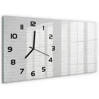 Tulup Wandklok - Bakstenen muur Glazen Wandklok Design - 60x30 cm - Wit Klok Glas Met Opdruk - Zwarte handen - Rechthoekige Klok - Wandklok Glas Met Motief - Decoratieve Glazen Klok
