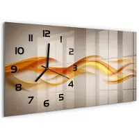 Tulup Wandklok - Golfabstractie Wandklok Glas Met Motief - 60x30 cm - Oranje Decoratieve Glazen Klok - Zwarte handen - Rechthoekige Klok - Gekleurde Glazen Klok - Glazen Klok Met Print