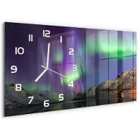 Tulup Wandklok - Noorderlicht Wandklok Glas Decoratie - 60x30 cm - Groente Gekleurde Glazen Klok - Witte handen - Rechthoekige Klok - Klok Glas Met Opdruk - Moderne Wandklok Glas