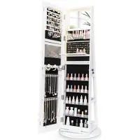 Costway sieradenkast met spiegel, sieraden spiegelkast met verstelbare LED-verlichting, afsluitbaar, 360° draaibare basis & grote opbergruimte