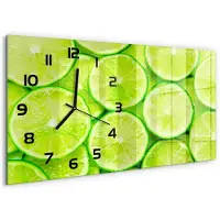 Tulup Wandklok - Limoenen Wandklok Glas Decoratie - 60x30 cm - Groente Gekleurde Glazen Klok - Zwarte handen - Rechthoekige Klok - Klok Glas Met Opdruk - Moderne Wandklok Glas