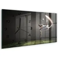 Tulup Wandklok - Voetballer Glazen Wandklok Design - 60x30 cm - Zwart Klok Glas Met Opdruk - Zwarte handen - Rechthoekige Klok - Wandklok Glas Met Motief - Decoratieve Glazen Klok