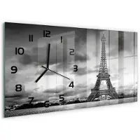 Tulup Wandklok - Eiffeltoren Parijs Wandklok Glas Decoratie - 60x30 cm - Zwart-wit Gekleurde Glazen Klok - Zwarte handen - Rechthoekige Klok - Klok Glas Met Opdruk - Moderne Wandklok Glas