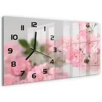 Tulup Wandklok - Wilde rozen Wandklok Glas Decoratie - 60x30 cm - Roze Gekleurde Glazen Klok - Zwarte handen - Rechthoekige Klok - Klok Glas Met Opdruk - Moderne Wandklok Glas