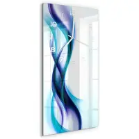 Tulup Wandklok - Golfabstractie Wandklok Glas Met Motief - 30x60 cm - Blauw Decoratieve Glazen Klok - Witte handen - Rechthoekige Klok - Gekleurde Glazen Klok - Glazen Klok Met Print