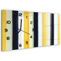 Tulup Wandklok - Gestreepte achtergrond Glazen Wandklok Design - 60x30 cm - Geel Klok Glas Met Opdruk - Zwarte handen - Rechthoekige Klok - Wandklok Glas Met Motief - Decoratieve Glazen Klok