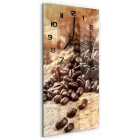 Tulup Wandklok - Koffiebonen Moderne Wandklok Glas - 30x60 cm - Bruin Wandklok Glas Decoratie - Zwarte handen - Rechthoekige Klok - Glazen Wandklok Design - Klok Glas Met Opdruk