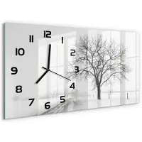 Tulup Wandklok - Winterboom Wandklok Glas Met Motief - 60x30 cm - Wit Decoratieve Glazen Klok - Zwarte handen - Rechthoekige Klok - Gekleurde Glazen Klok - Glazen Klok Met Print