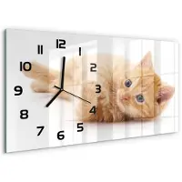 Tulup Wandklok - Rode Kat Gekleurde Glazen Klok - 60x30 cm - Oranje Glazen Klok Met Print - Zwarte handen - Rechthoekige Klok - Moderne Wandklok Glas - Wandklok Glas Decoratie