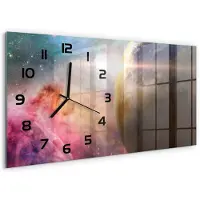 Tulup Wandklok - Melkwegstelsel Moderne Wandklok Glas - 60x30 cm - Veelkleurig Wandklok Glas Decoratie - Zwarte handen - Rechthoekige Klok - Glazen Wandklok Design - Klok Glas Met Opdruk