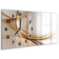 Tulup Wandklok - Golfabstractie Wandklok Glas Decoratie - 60x30 cm - Beige Gekleurde Glazen Klok - Zwarte handen - Rechthoekige Klok - Klok Glas Met Opdruk - Moderne Wandklok Glas