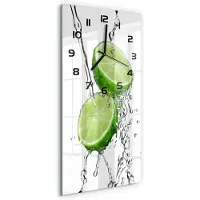 Tulup Wandklok - Kalk en water Glazen Klok Met Print - 30x60 cm - Groente Wandklok Glas Met Motief - Zwarte handen - Rechthoekige Klok - Wandklok Glas Decoratie - Gekleurde Glazen Klok