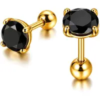 Mendes Heren oorbellen Black Royal King Crown Goudkleurig-3mm