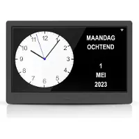 TTD Dementieklok XXL 10 Inch met Extra Lange Kabel – Kalenderklok met Dag, Datum & Weer – Analoge & Digitale Weergaves – 20 Wekkers en 3 Medicijnalarmen - Wi-Fi – Voor Ouderen, Slechtzienden,
