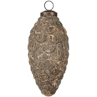 Clayre & Eef Kerstbal Overig Ø 7x15 cm Beige Grijs Glas Kerstballen