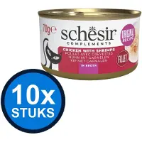 Schesir 10x - Complementary - Kattenvoer - Bouillon in blik - Kip & Garnalen - 70g