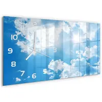 Tulup Wandklok - Wolken aan de hemel Glazen Wandklok Design - 60x30 cm - Blauw Klok Glas Met Opdruk - Witte handen - Rechthoekige Klok - Wandklok Glas Met Motief - Decoratieve Glazen Klok