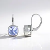 Cavill - Elegante Oorbellen - 925 Sterling Zilver Gerhodineerd - Maanblauwe Kwarts 3,322 ct - Antiek Kussenslijp - Braziliaanse Bezel