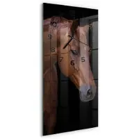 Tulup Wandklok - Bruin Paard Klok Glas Met Opdruk - 30x60 cm - Bruin Moderne Wandklok Glas - Zwarte handen - Rechthoekige Klok - Decoratieve Glazen Klok - Glazen Wandklok Design