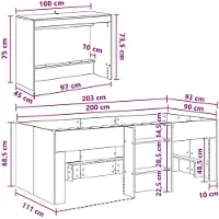 vidaXL Bedframe met Bureau 2 st Grijs Sonoma Bewerkt hout