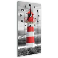 Tulup Wandklok - Vuurtoren Gekleurde Glazen Klok - 30x60 cm - Rood Glazen Klok Met Print - Zwarte handen - Rechthoekige Klok - Moderne Wandklok Glas - Wandklok Glas Decoratie