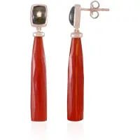 Cavill - Luxe Zilveren Oorbellen 925 Sterling - Roségoud Verguld - Oranje Chalcedoon 17,1 ct & Labradoriet 1,98 ct - Fancy Druppelvorm