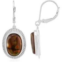 Cavill - Zilveren oorbellen 925 sterlingzilver - 7,47 ct Mexicaanse Vuuragaat ovaal fancy cabochon - Gerhodineerd - Lengte 33 mm - Dames Oorbellen