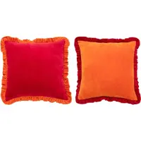J-Line kussen - katoen - oranje/fuchsia - 2 stuks