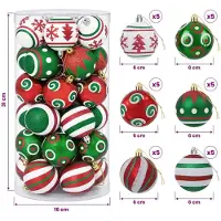 vidaXL - Kerstballenset - 30 - st - Wit, - rood - en - groen - Ø - 6 cm - Kunststof
